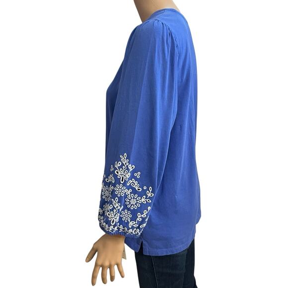 Talbots Cotton Eyelet Embroidered Tshirt XL Blue 3/4 Sleeve Boat Neck Classic - Picture 3 of 9